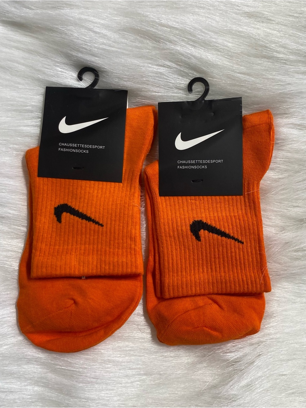 Orange Crew Athletic Socks with Black Swoosh